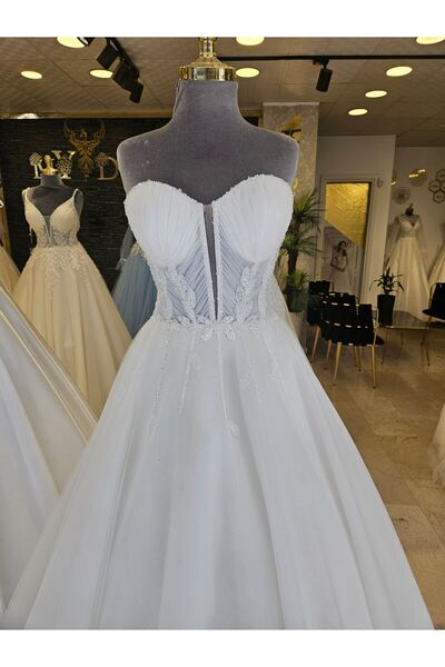 BY SD MY DREAM Straplez pilise detaylı romantik gelinlik