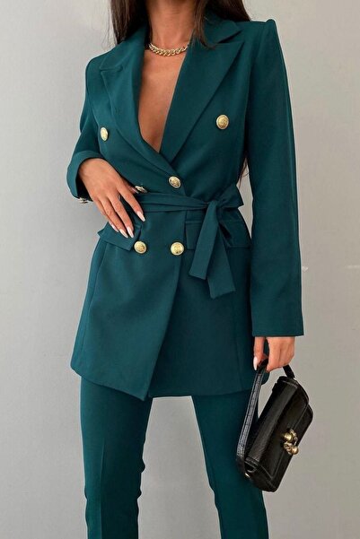 MYGİYİMİSTANBUL Σετ παντελόνι με δεμένο τζάκετ με κουμπιά