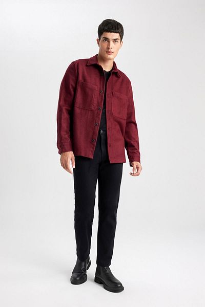 DeFacto Relax Fit Polo Collar Buttoned Long Sleeve Shirt Jacket with Pockets B8913Ax23Wn