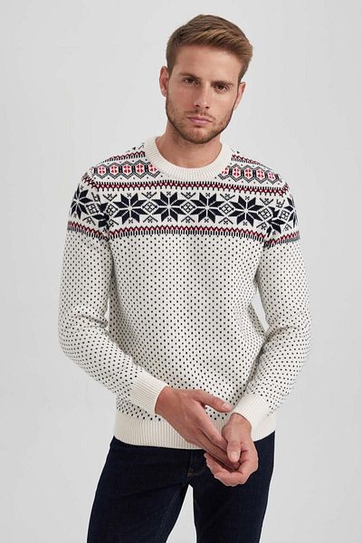 DeFacto New Year's Themed Standard Fit Regular Cut Patterned Crew Neck Knitwear Sweater B2362Ax23Wn