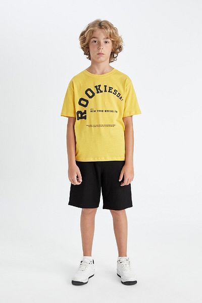 DeFacto Boy's Crew Neck Text Printed Short Sleeve School T-Shirt C7206A824Au