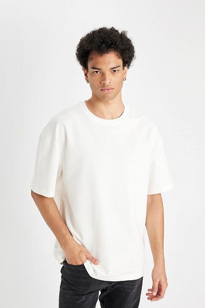 DeFacto Relax Fit Crew λαιμόκοψη Βαμβακερό κοντό μανίκι Basic μασίφ μπλουζάκι D3673ax24au