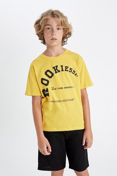 DeFacto Boy's Crew Neck Text Printed Short Sleeve School T-Shirt C7206A824Au