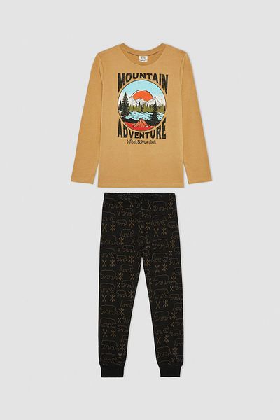DeFacto Boy's Printed Combed Cotton Pajama Set - Long Sleeve B2368a823wn