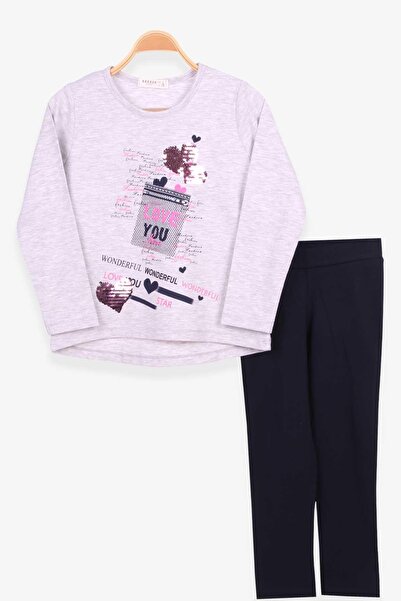 Breeze Costum colanți pentru fetiță, model inimioare cu paiete, 5-10 ani, culoare gri deschis