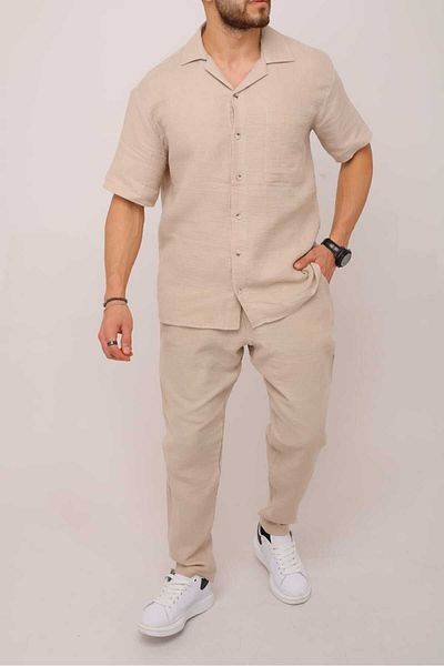 erba Men's Double Set Linen Shirt Trousers