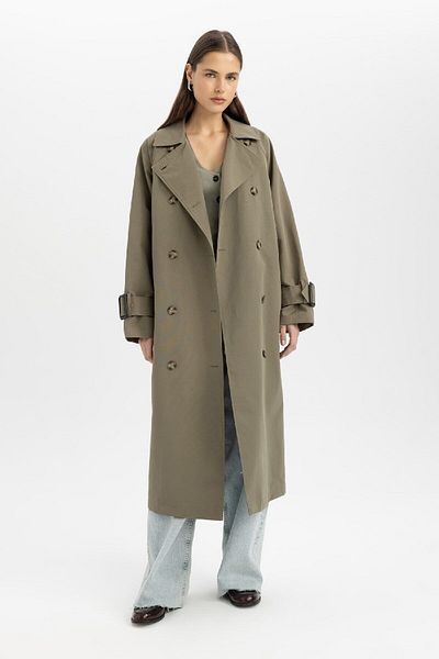 DeFacto Wasserdichter Trenchcoat mit breiter Passform – zweireihiges Revers, geknöpftes Epaulet, saisonale B1818ax24au mit Gürtel