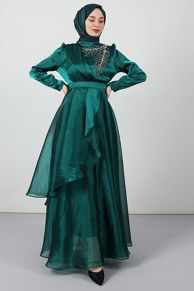 Giza Giyim Βραδινό φόρεμα με πέτρα Organza Emerald