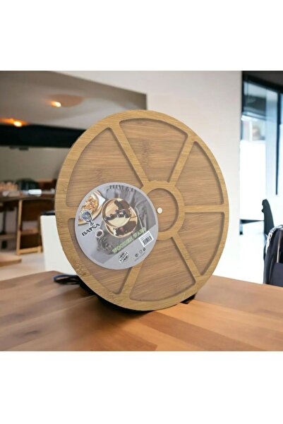 Visalbloom Bambu Görünümlü Ahşap Sunumluk 360° Dönebilen Kahvaltılık, Çerezlik