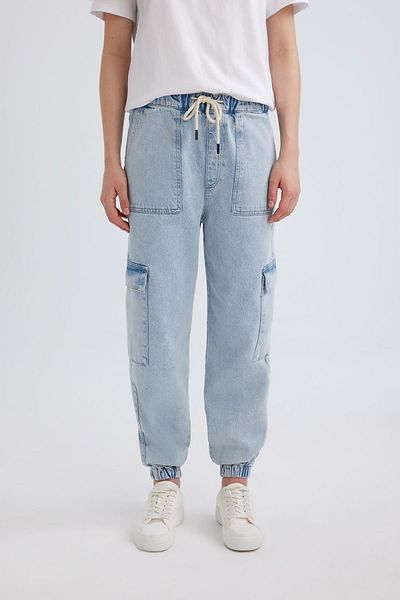DeFacto Cargo Jogger High Waist Knöchellange Jeans Verwaschene Hose C1416AX24SM