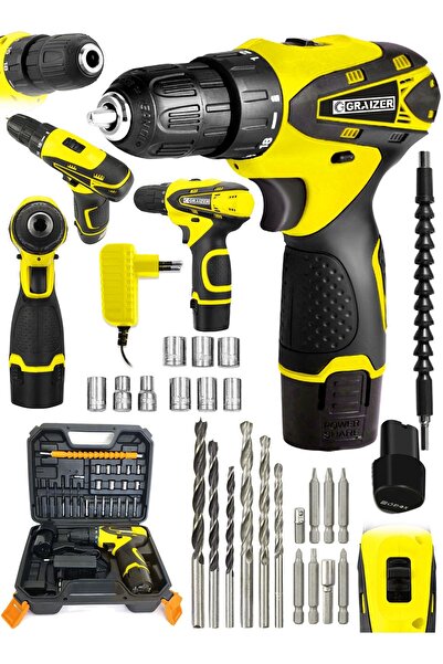 Graizer Alman 32 V Bakir Sargili Metal Şanzuman Çift Akülü Şarjlı Vidalama Matkap + 24 Parça Setli