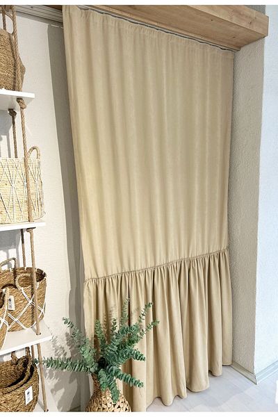Decamor home Vintage μπεζ κουρτίνα φόντου - βολάν σχέδιο