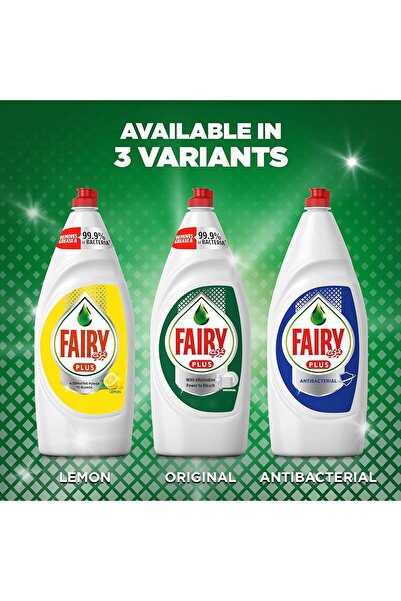 Fairy Plus Lemon Dishwashing Liquid Soap With Alternative Power To Bleach, 3 X 600 ml '