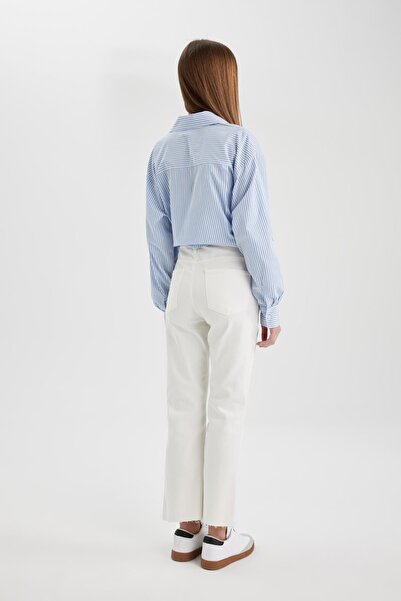 DeFacto Λευκό τζιν παντελόνι ψηλόμεσο μέχρι τον αστράγαλο - Crop Flare Fit, Cut-Out Leg B5013ax24sm