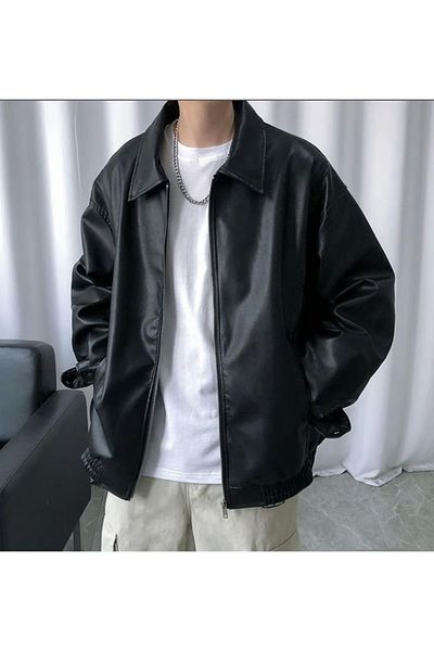 Toum Черно голямо кожено яке с принт на скелет - Унисекс Streetwear