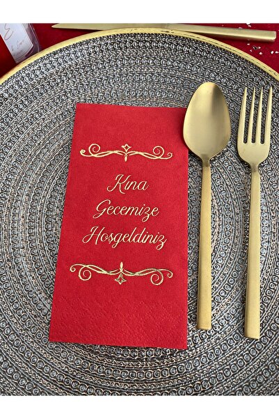 kidspartim Gold Yaldızlı Kırmızı Kına Gecemize Hoşgeldiniz Peçete 16 Adet