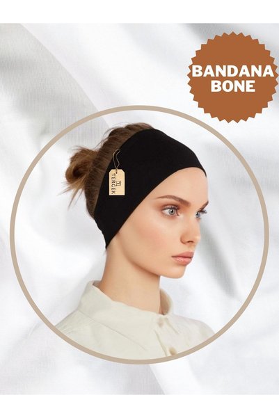 Tergek Bandana Bone Black Luxury Front Seamless Non-Slip Comfortable Lycra Combed Cotton Hijab Daily Sports Summer Inner Bone