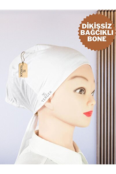 Tergek قبعة بيضاء من القطن الممشط - وشاح حجاب نسائي بدون خياطة، قبعة عمامة