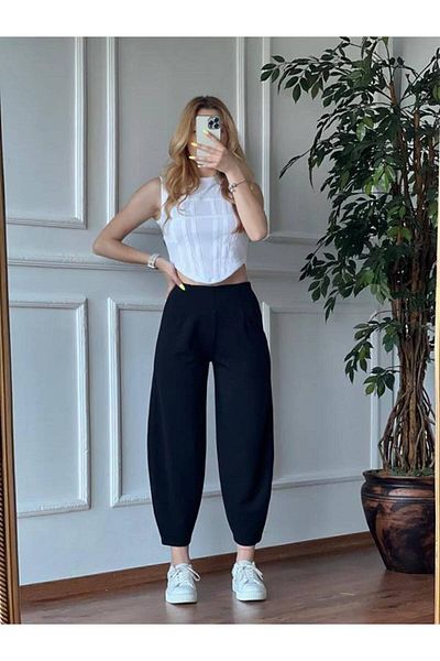 EDZ Black Lycra Women's Balloon Pants - Elastic Waist Trend