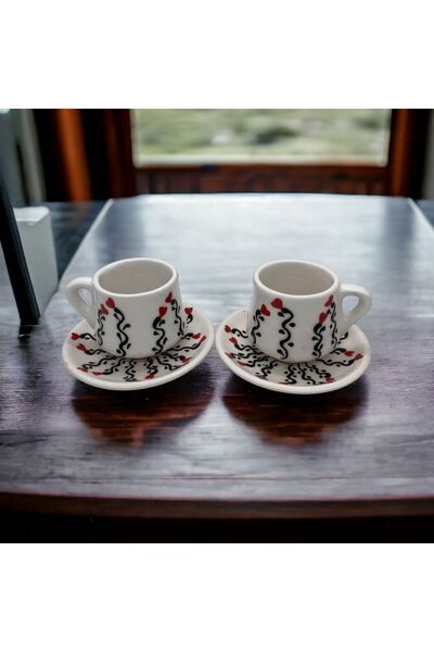 şeffafavm كوب سيراميك مصنوع يدويًا بنمط نقش على شكل قلب مكون من قطعتين