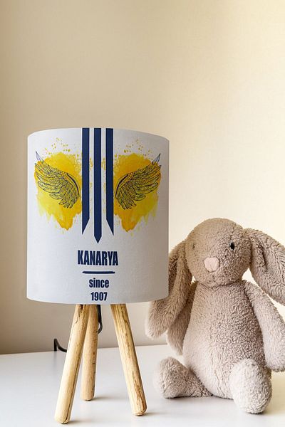 Talia Home Canary Patterned Yellow Navy Blue Children's Room Lampshade Table - Tlab-165