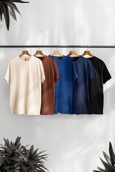 Trendyol Collection 5 csomagos barna-kék-bézs Slim Fit tok szövet póló - TMNAW20TS0243