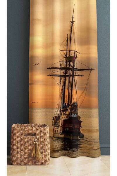 Else Halı Gün Batımı Gemi Desenli Dijital Baskı Dekoratif Yatak Odası Salon M...