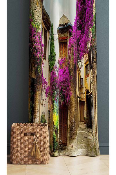 3D ELSE HALI Purple Tree Patterned Digital Printed Decorative Bedroom - Street, Living Room and Kitchen Background Curtain