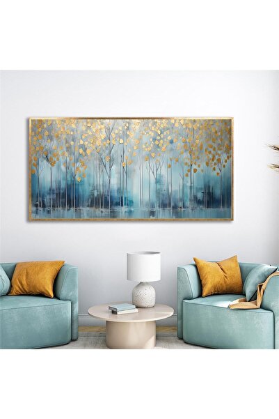 Tablosan Yağlı Boya Dokulu Tablo Soyut Ağaç Manzara Altın Çerçeveli U01007