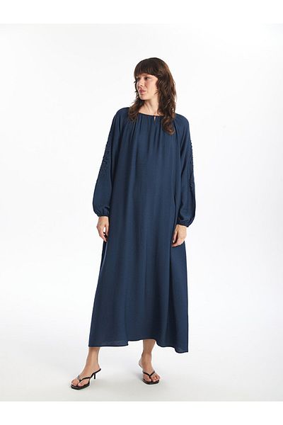LC Waikiki Long Sleeve Embroidered Crew Neck Women's Dress