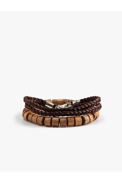Koton Bracelet Set 3 Pieces Wooden Beaded Leather Look