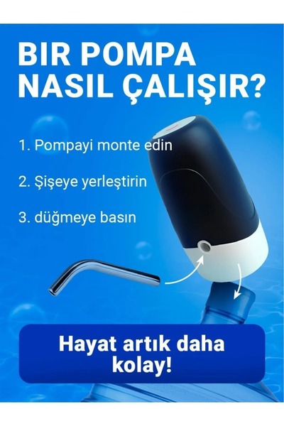 Genel Markalar Şarjlı Damacana Pompası Otomatik Şarj Su Pompası Seti Damacana ve 5lt+10lt Uyumlu