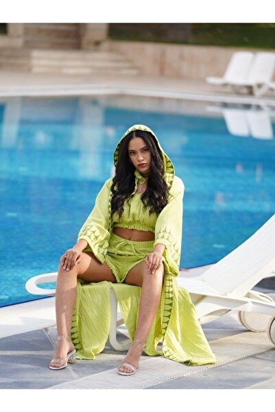 WOMELLA Κιμονό με σχέδιο μουσελίνας - Μακρυμάνικο, Κουκούλα, Γυναικείο