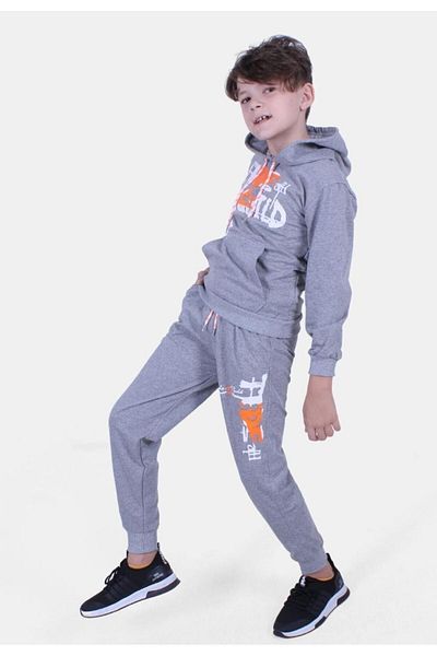 FYK COLLECTİON Σετ αθλητικής φόρμας Tide Guild με στάμπα για αγόρια με κουκούλα με κουκούλα μελανζέ γκρι