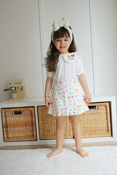 JELİBOOM Fusta cu imprimeu floral și bluză cu guler pentru fetiță - Set de va...