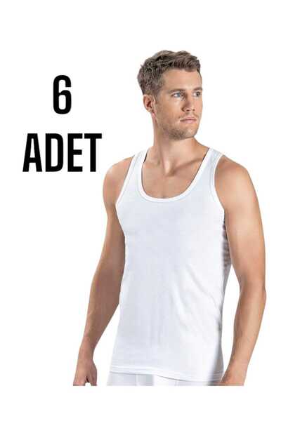 Gümüş İç Giyim Men's Combed Cotton Strappy Sleeveless Undershirt 6 Pack White Color