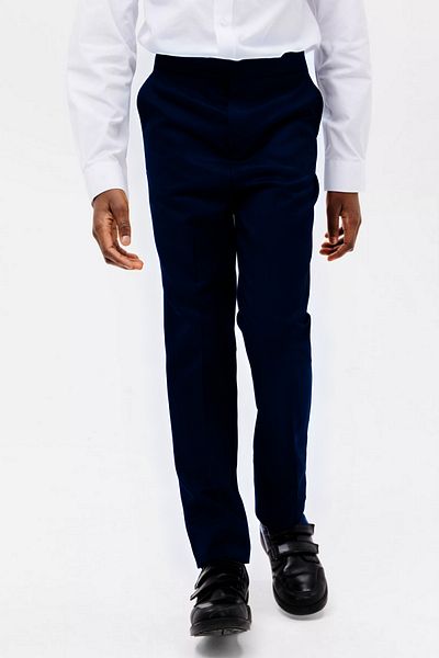 BayBayan Pantaloni de școală pentru băiat, albastru bleumarin premium - țesătură țesută, flexibile și confortabile, talie elastică