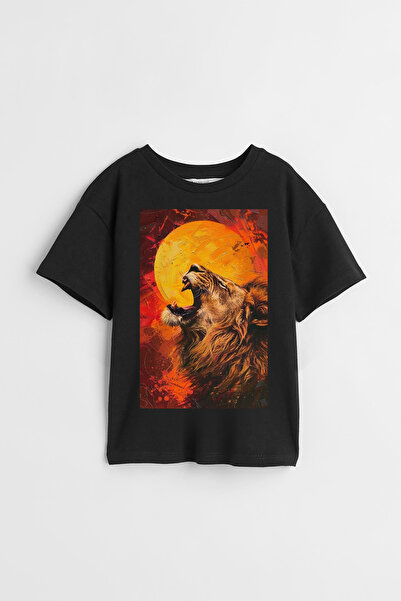 Darkia تي شيرت للأطفال للجنسين - تصميم مخصص مطبوع عليه أسد الملك