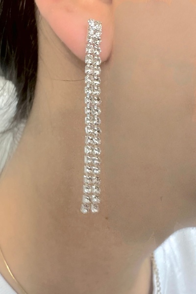 MAZEN أقراط مجوهرات فضية اللون متدلية وحجر الصف