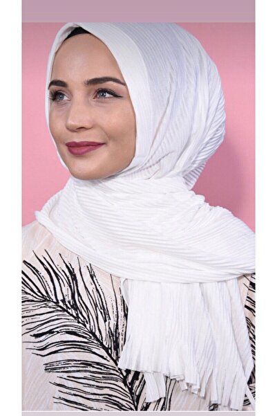 Moda Asse Pliseli Hijab Pratik Hazır Şal Beyaz
