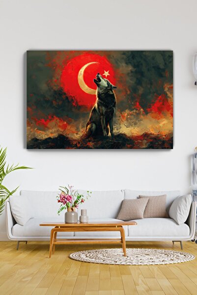 Arkeot Şanlı Kurt Kanvas Duvar Tablosu - Ofis Dekorasyonu - Türk Bayrağı