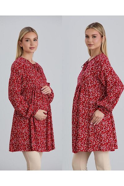 LİYACA Bluză de maternitate din viscoză cu model floral Hijab Regular Fit Tunica