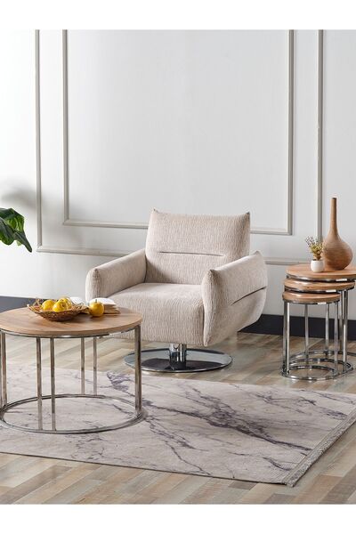 SEDAŞ LIVING UNITS 4 Lü Açık Ceviz  Suntalam Gümüş Metal Ayaklı Cam C Model S...