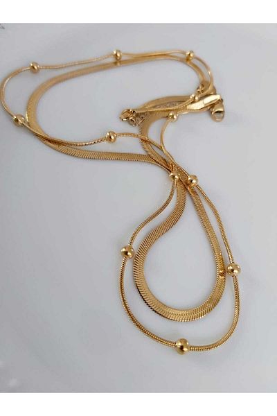 DEVİ fashion Steel Double Italian Scrunch and Heel Chain Necklace