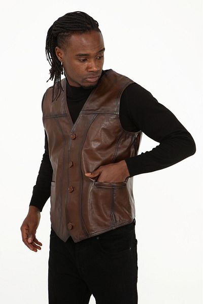 NYC GİYİM TEKSTİL Relaxed Fit Classic Genuine Lambskin Vest