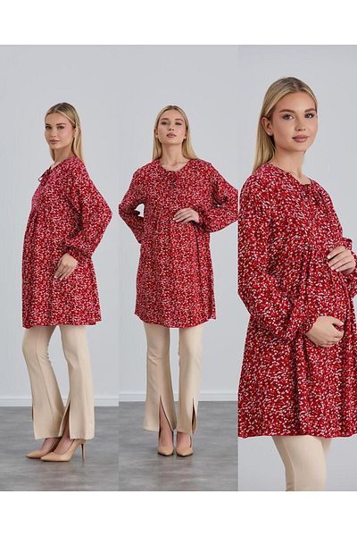 LİYACA Bluză de maternitate din viscoză cu model floral Hijab Regular Fit Tunica