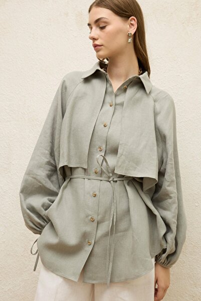 Manuka Mint Colored Linen Trench Shirt