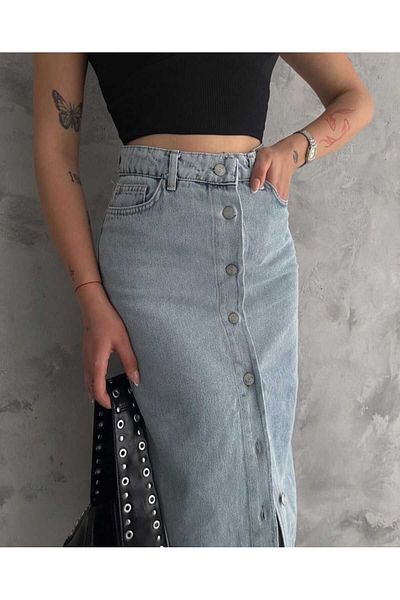 VESS MODA Fusta de damă din denim cu nasturi în față