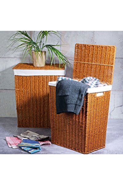 Genel Markalar 2 Adet - Vernikli Rattan Kirli Çamaşırlık Çamaşır Sepeti - Büy...
