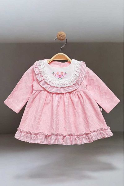 dinamik çocuk 0-2 Years Flower Embroidered and Lace Detailed Dress - Self Patterned Fabric